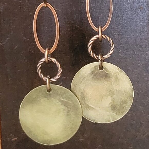 Beautiful Copper Cross & Bronze Brass Coin LeverBack Earrings, Faith, Hope, Love - Picture 2 of 4